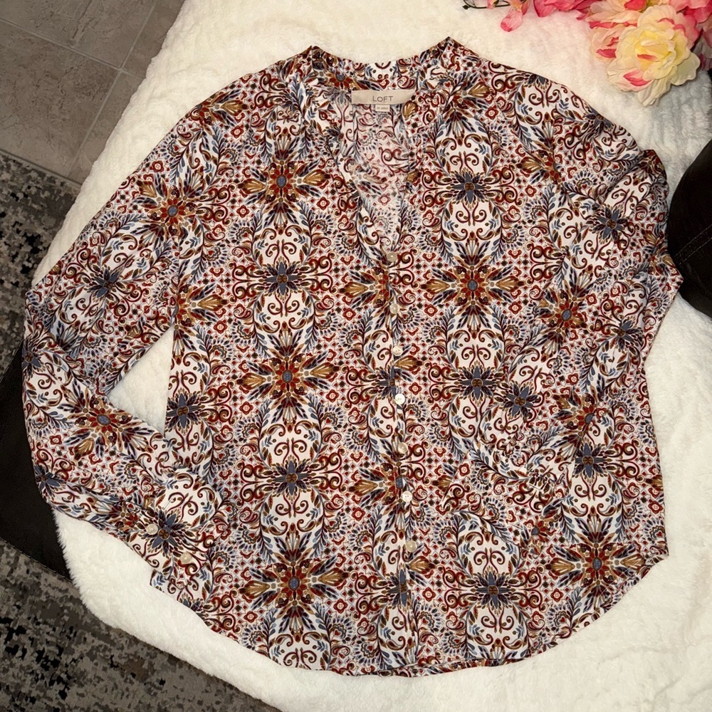 3 x 20$ LOFT Red and Blue Patterned Button Down Shirt Size XS